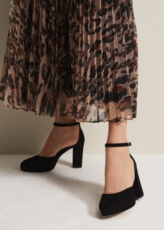 Women Phase Eight Heels Black Suede Platform Heels Black