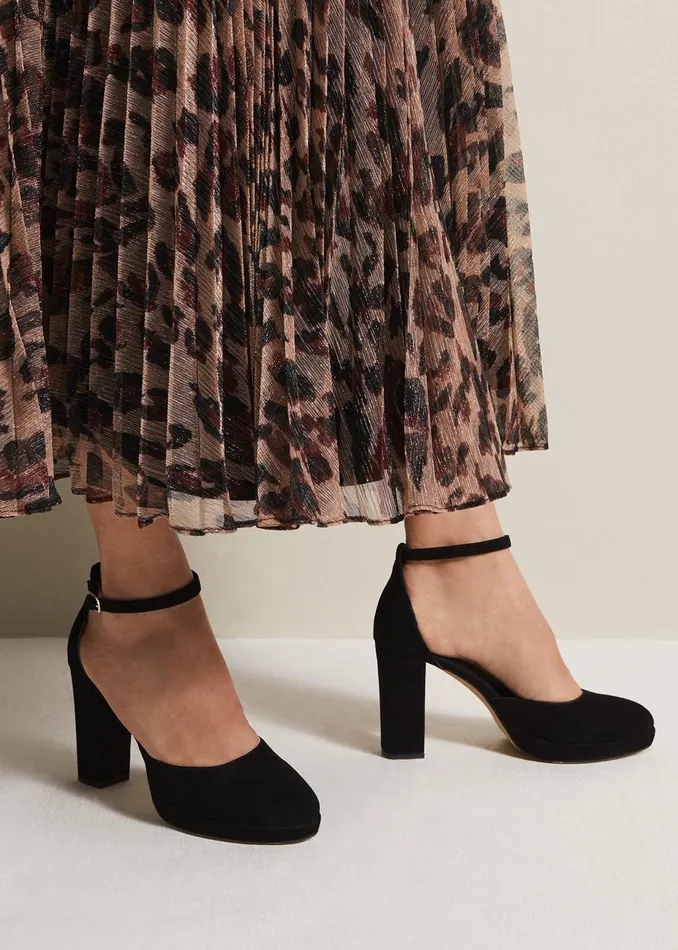 Women Phase Eight Heels Black Suede Platform Heels Black