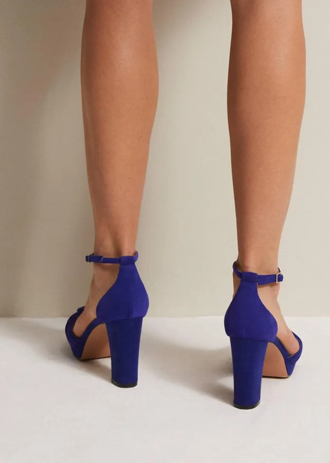 Women Phase Eight Heels Blue Suede Platform Heels Blue
