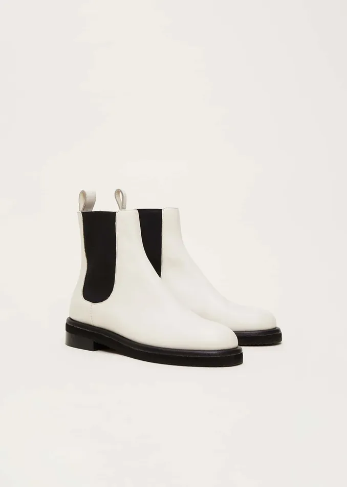 Women Phase Eight Heels Casual Leather Pull On Ankle Boots Cream