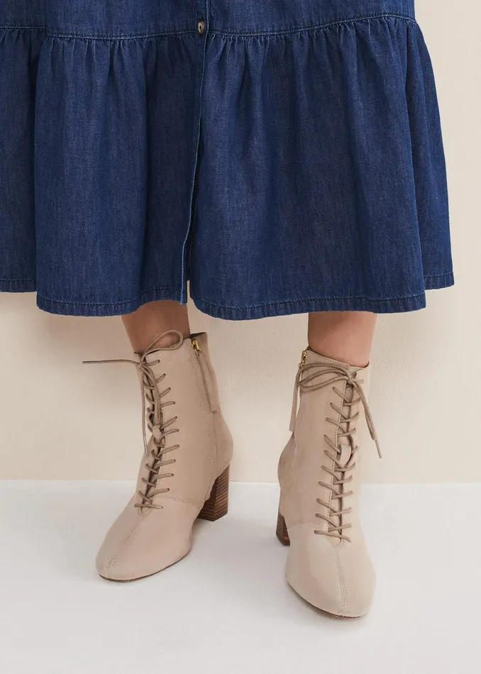 Women Phase Eight Heels Lace Up Ankle Boot Winter White