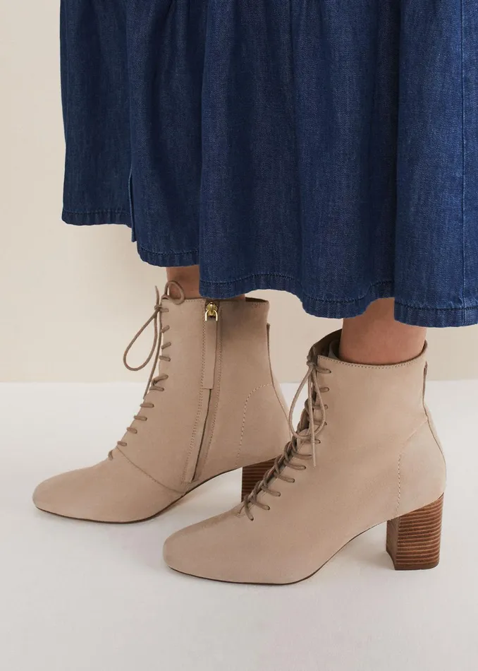 Women Phase Eight Heels Lace Up Ankle Boot Winter White