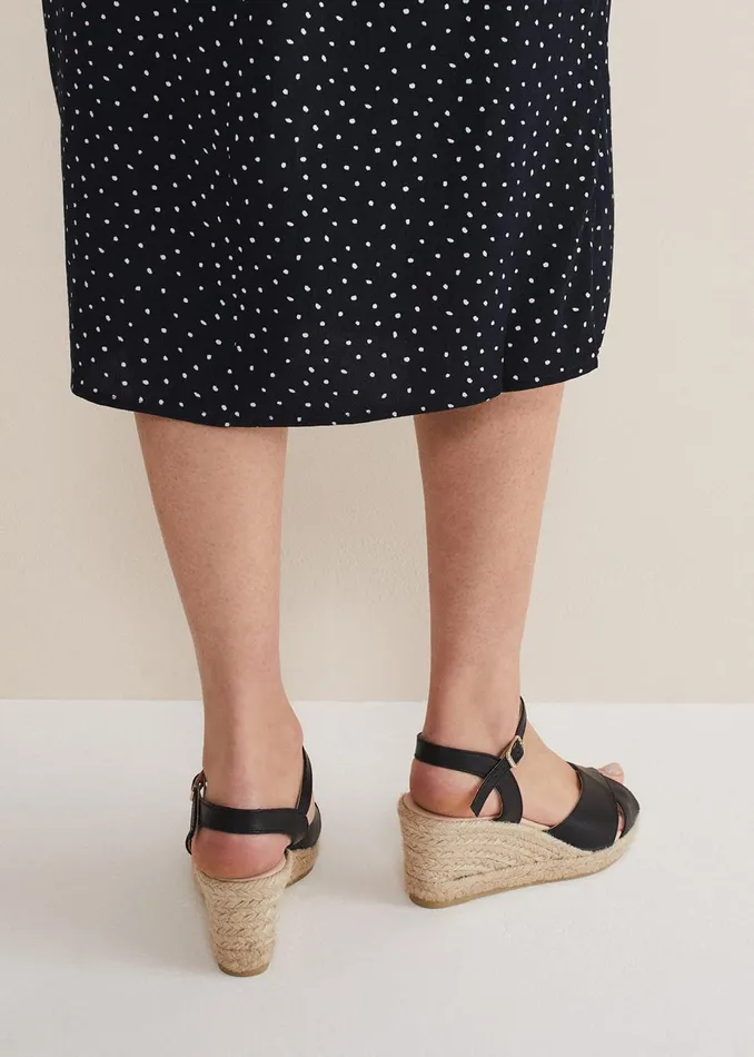 Women Phase Eight Heels Leather Cross Front Espadrilles Black