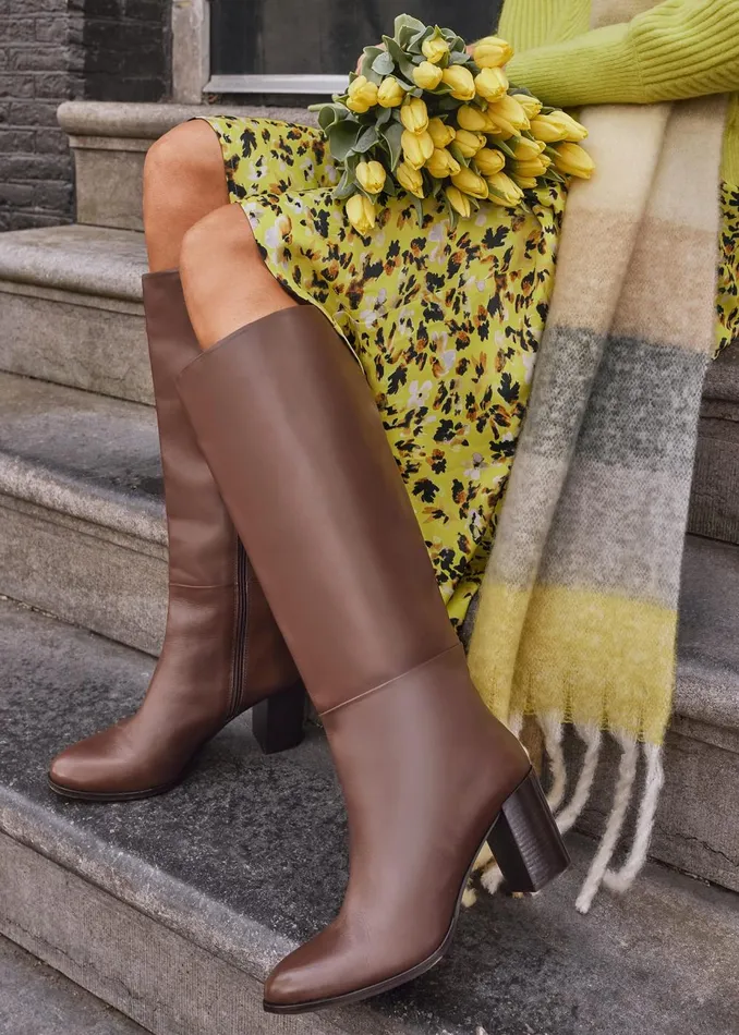 Women Phase Eight Heels Leather Knee High Boots Chocolate