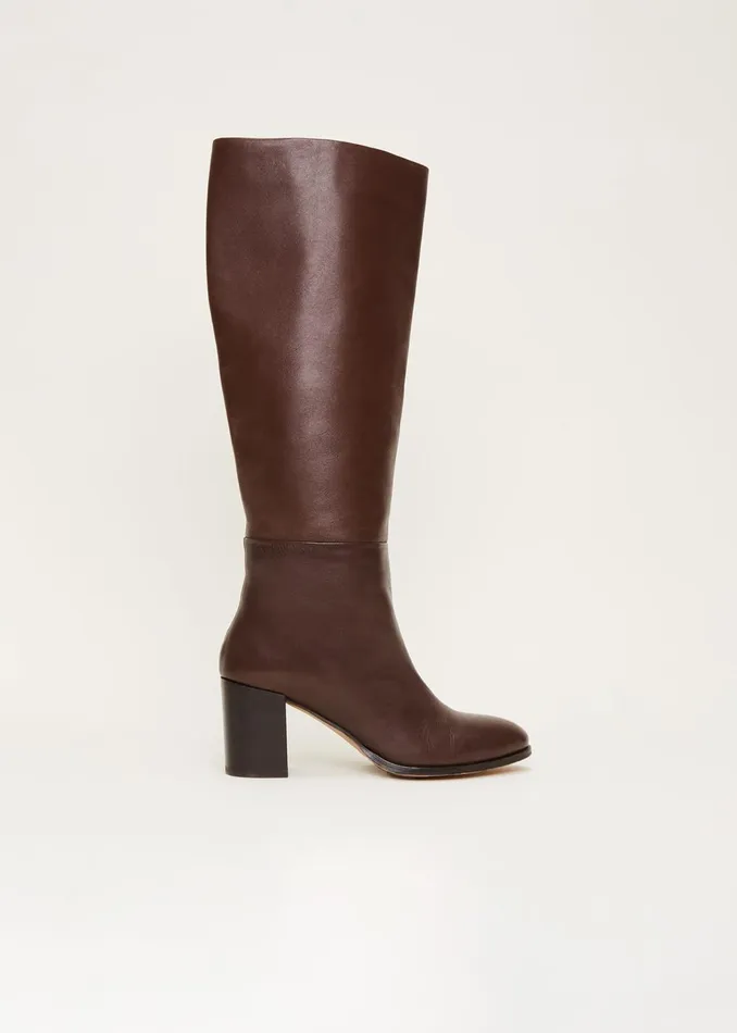 Women Phase Eight Heels Leather Knee High Boots Chocolate
