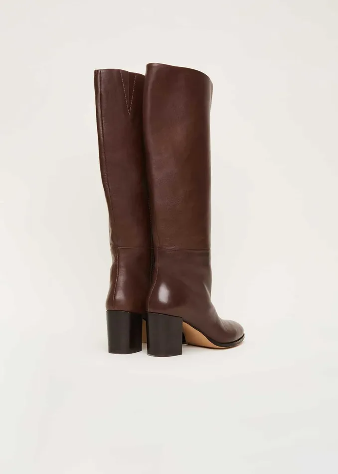 Women Phase Eight Heels Leather Knee High Boots Chocolate
