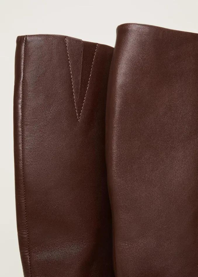Women Phase Eight Heels Leather Knee High Boots Chocolate