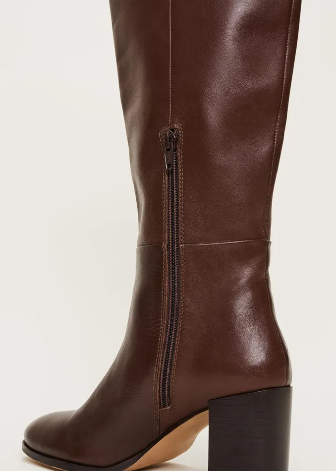 Women Phase Eight Heels Leather Knee High Boots Chocolate