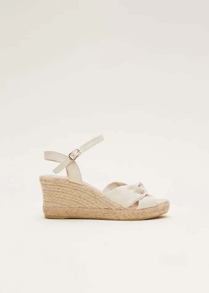Women Phase Eight Heels Leather Knot Front Espadrilles Ivory