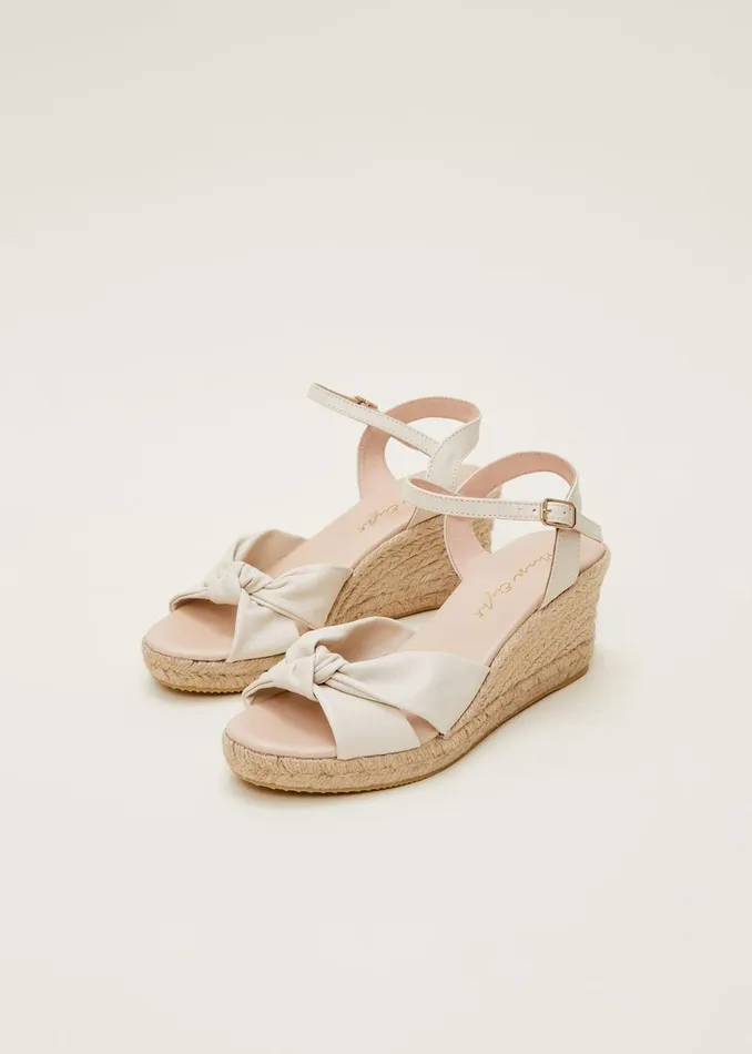 Women Phase Eight Heels Leather Knot Front Espadrilles Ivory