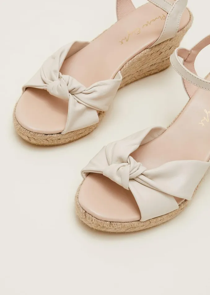 Women Phase Eight Heels Leather Knot Front Espadrilles Ivory