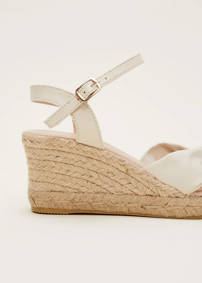Women Phase Eight Heels Leather Knot Front Espadrilles Ivory