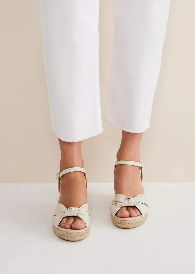 Women Phase Eight Heels Leather Knot Front Espadrilles Ivory