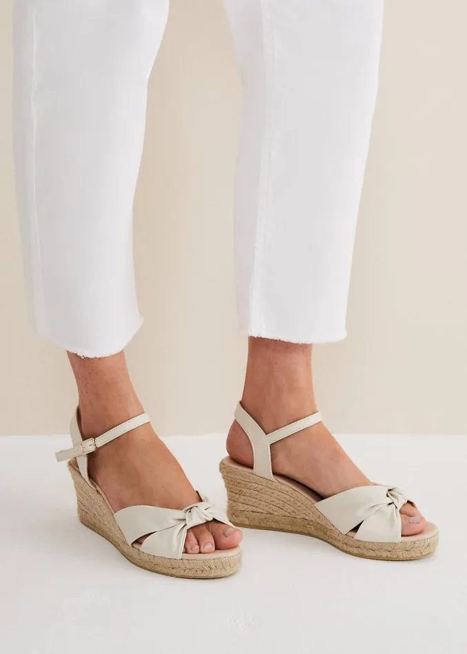 Women Phase Eight Heels Leather Knot Front Espadrilles Ivory