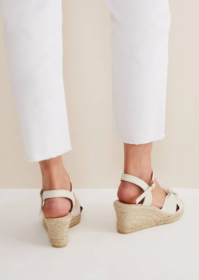 Women Phase Eight Heels Leather Knot Front Espadrilles Ivory