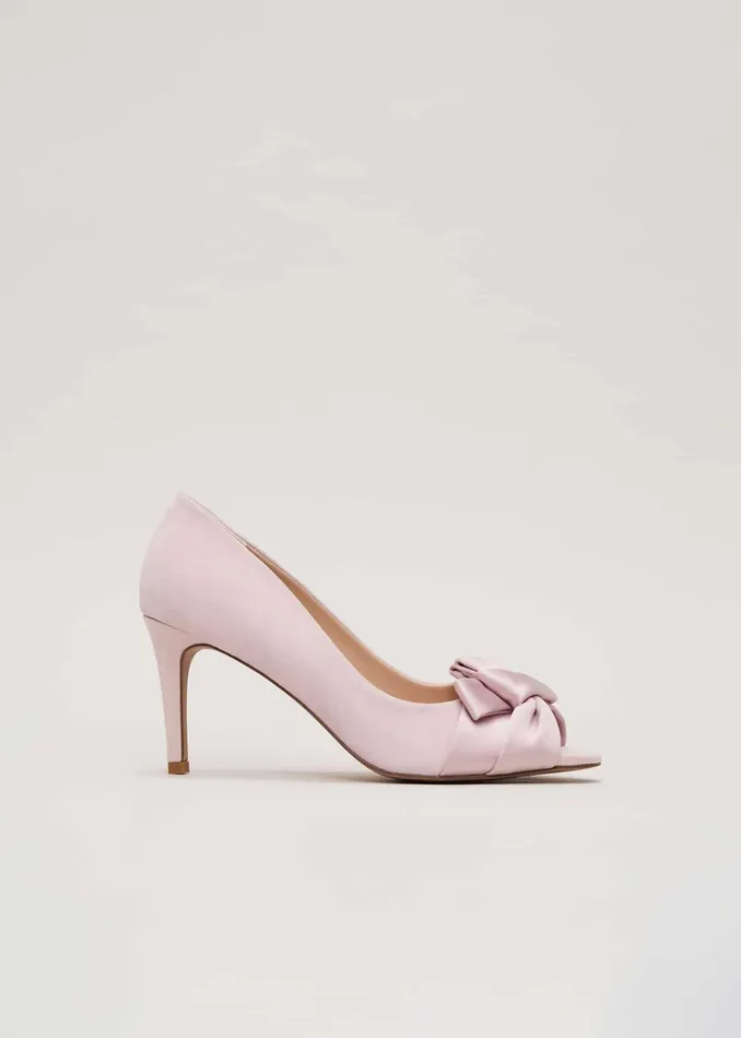 Women Phase Eight Heels Satin Twist Peeptoe Shoes Pale Pink