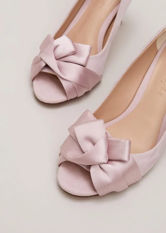Women Phase Eight Heels Satin Twist Peeptoe Shoes Pale Pink