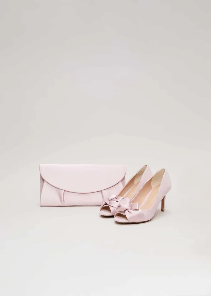 Women Phase Eight Heels Satin Twist Peeptoe Shoes Pale Pink