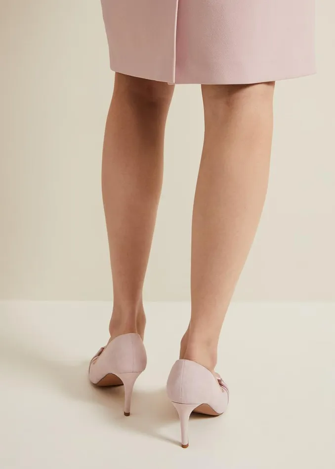 Women Phase Eight Heels Satin Twist Peeptoe Shoes Pale Pink