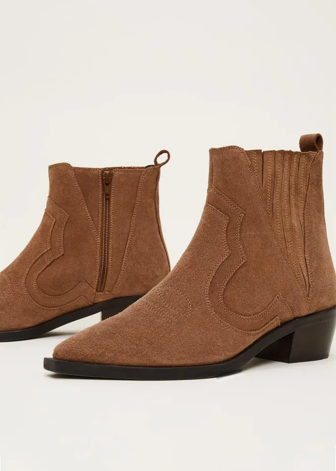 Women Phase Eight Heels Suede Ankle Boots Tan