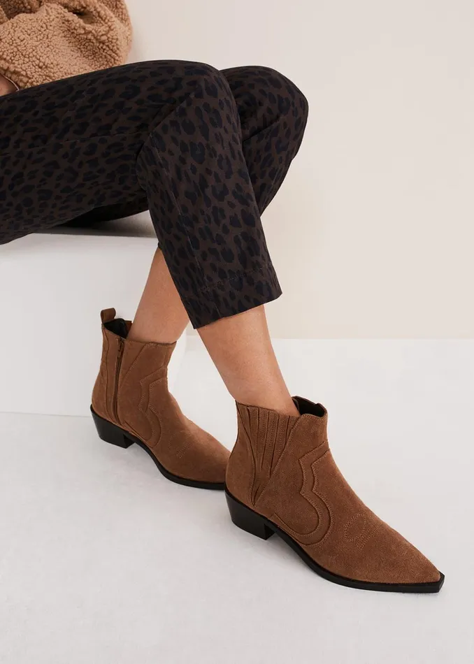 Women Phase Eight Heels Suede Ankle Boots Tan