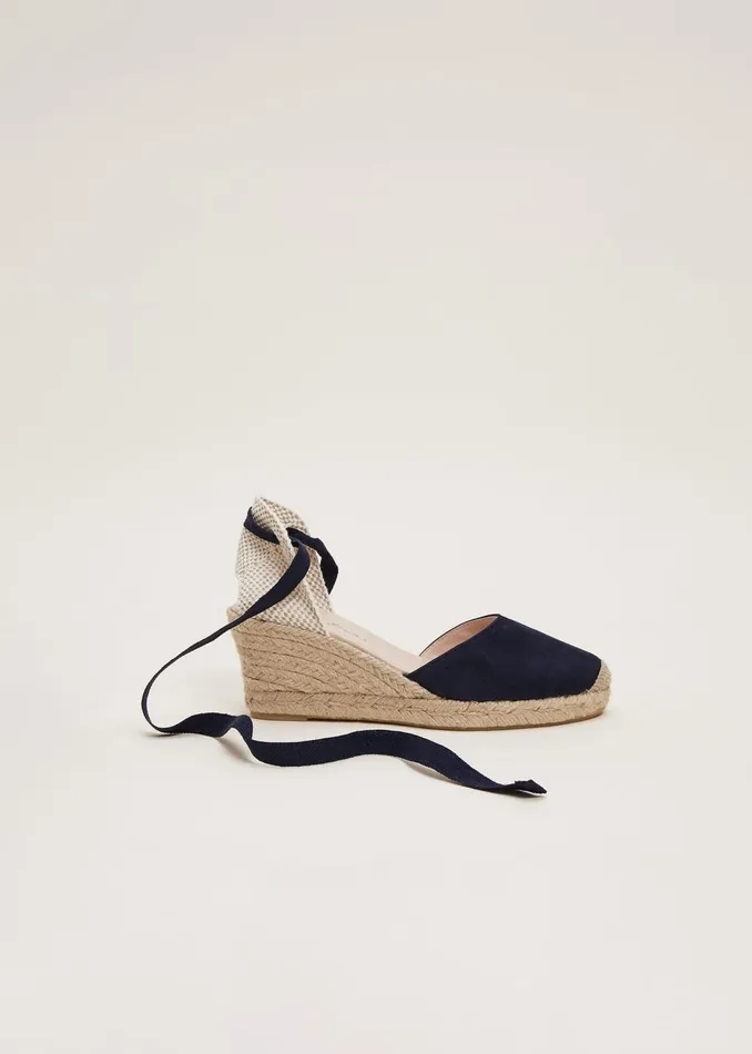 Women Phase Eight Heels Suede Ankle Tie Espadrille Shoe Navy