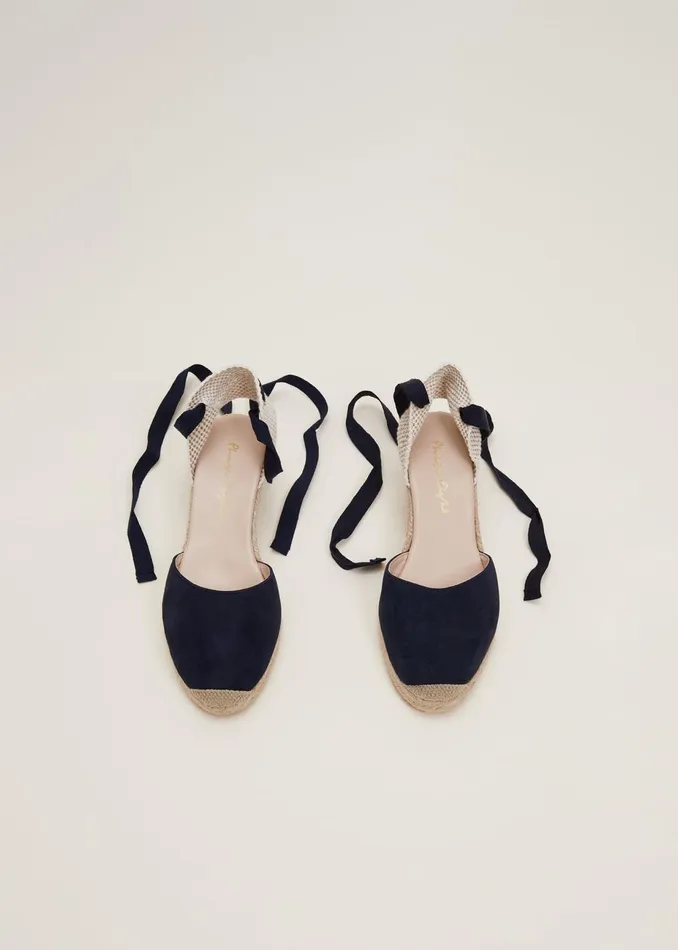 Women Phase Eight Heels Suede Ankle Tie Espadrille Shoe Navy