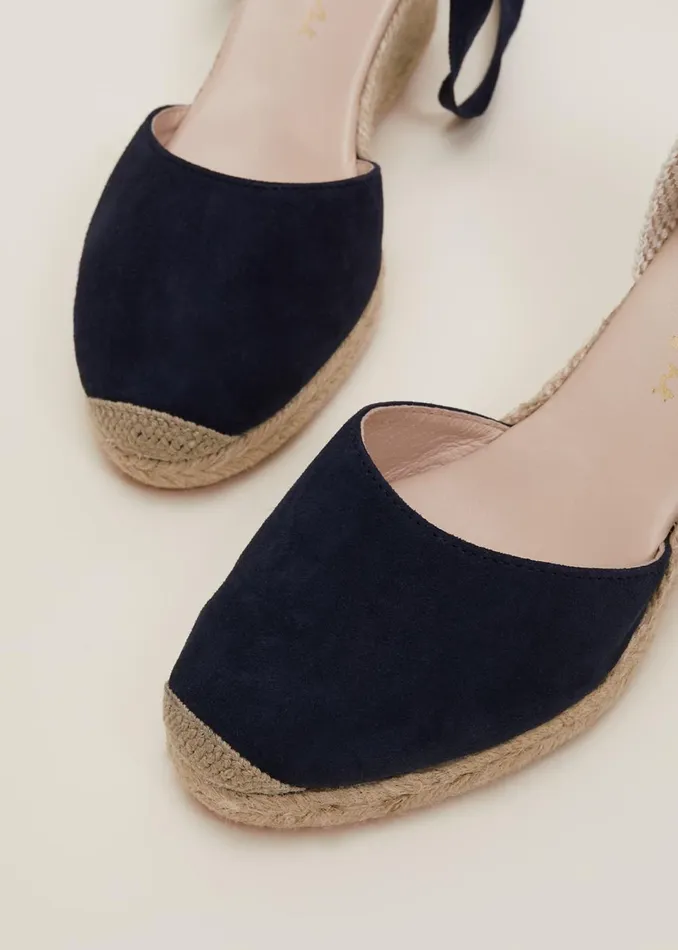 Women Phase Eight Heels Suede Ankle Tie Espadrille Shoe Navy