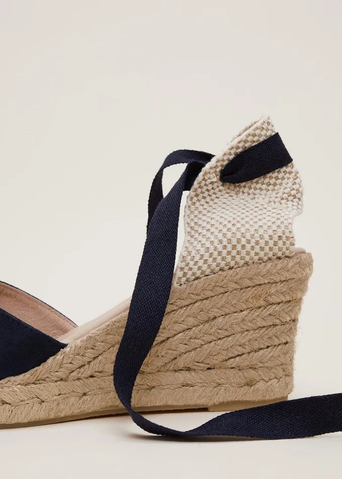 Women Phase Eight Heels Suede Ankle Tie Espadrille Shoe Navy