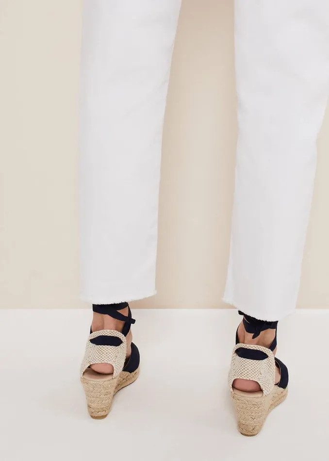 Women Phase Eight Heels Suede Ankle Tie Espadrille Shoe Navy