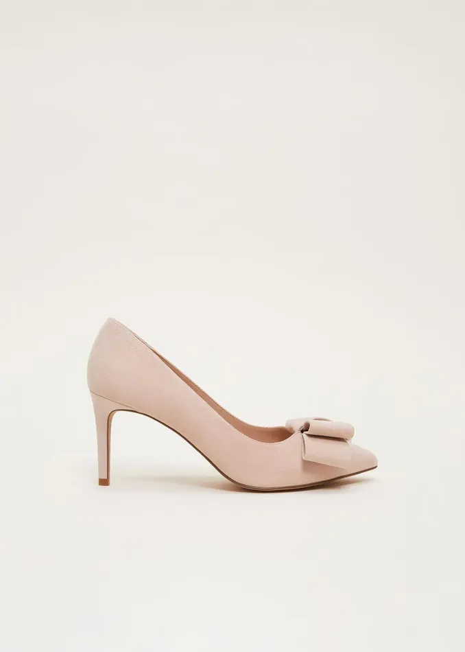 Women Phase Eight Heels Suede Bow Front Court Shoe Cameo