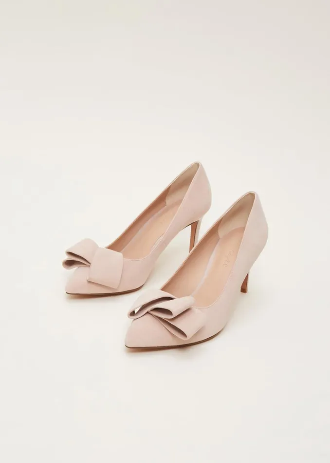 Women Phase Eight Heels Suede Bow Front Court Shoe Cameo