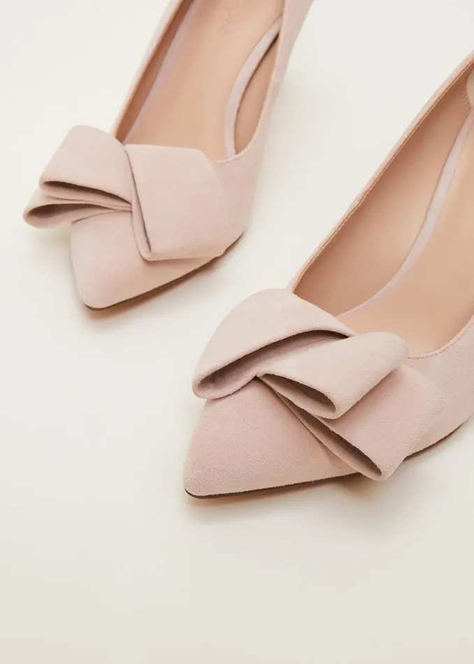 Women Phase Eight Heels Suede Bow Front Court Shoe Cameo