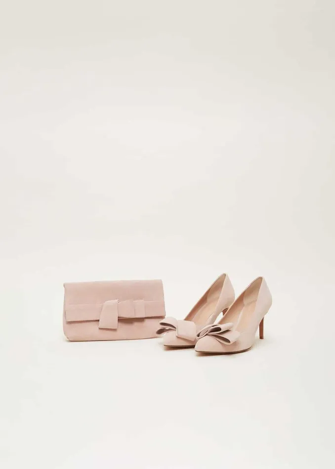 Women Phase Eight Heels Suede Bow Front Court Shoe Cameo
