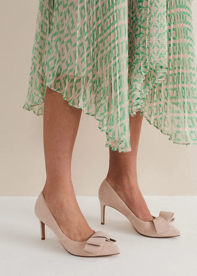 Women Phase Eight Heels Suede Bow Front Court Shoe Cameo