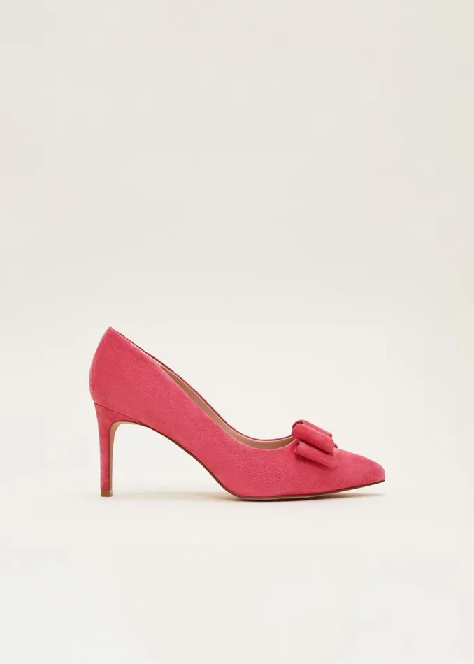 Women Phase Eight Heels Suede Bow Front Court Shoes Raspberry