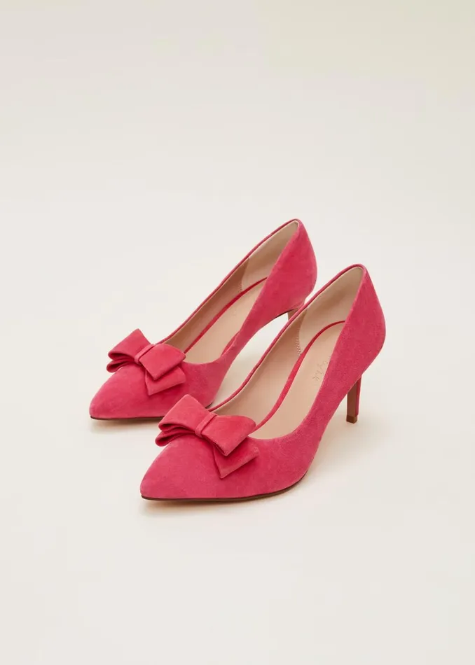 Women Phase Eight Heels Suede Bow Front Court Shoes Raspberry