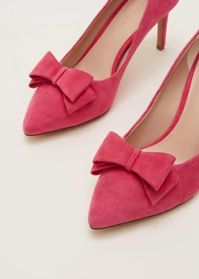 Women Phase Eight Heels Suede Bow Front Court Shoes Raspberry