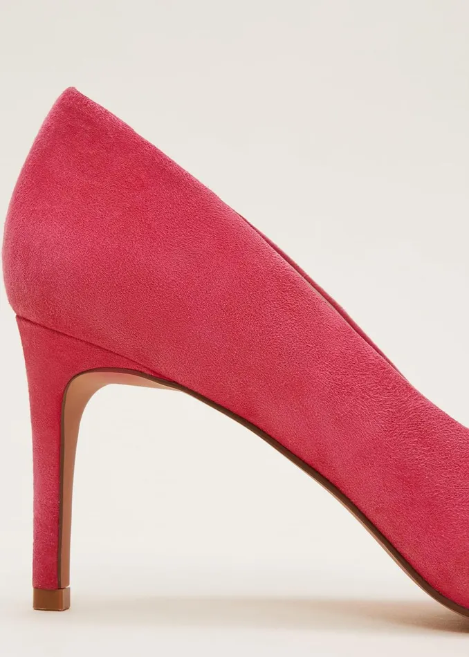 Women Phase Eight Heels Suede Bow Front Court Shoes Raspberry