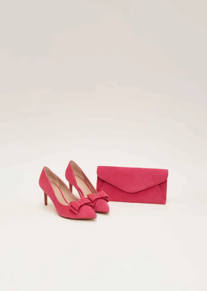 Women Phase Eight Heels Suede Bow Front Court Shoes Raspberry