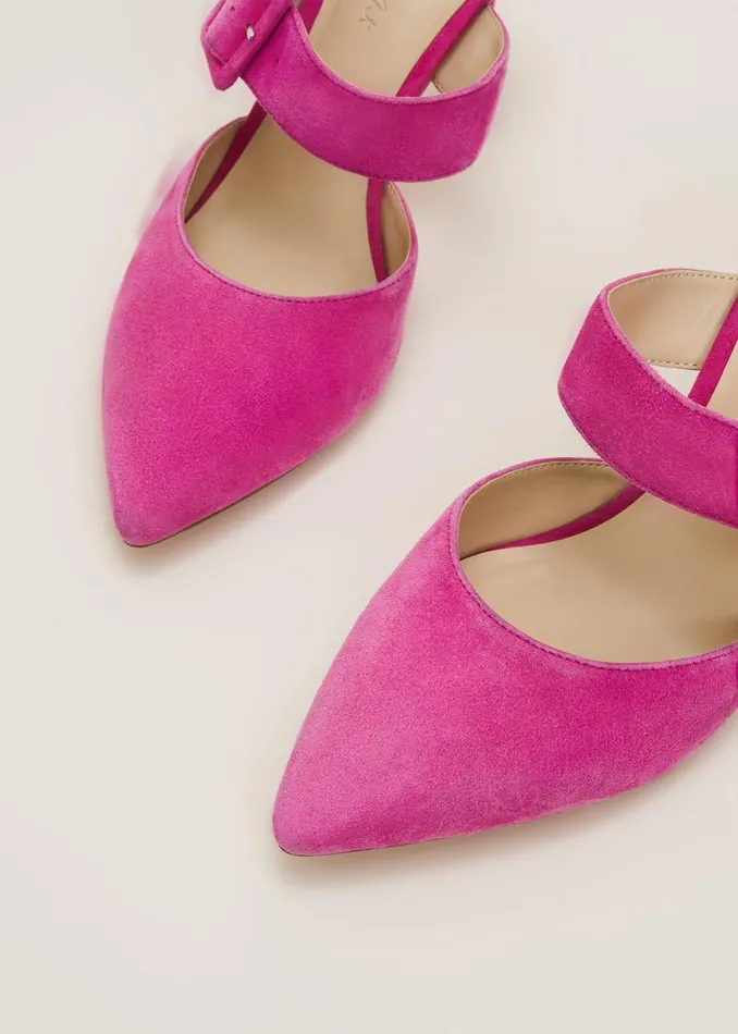 Women Phase Eight Heels Suede Buckle Backless Heel Neon Pink