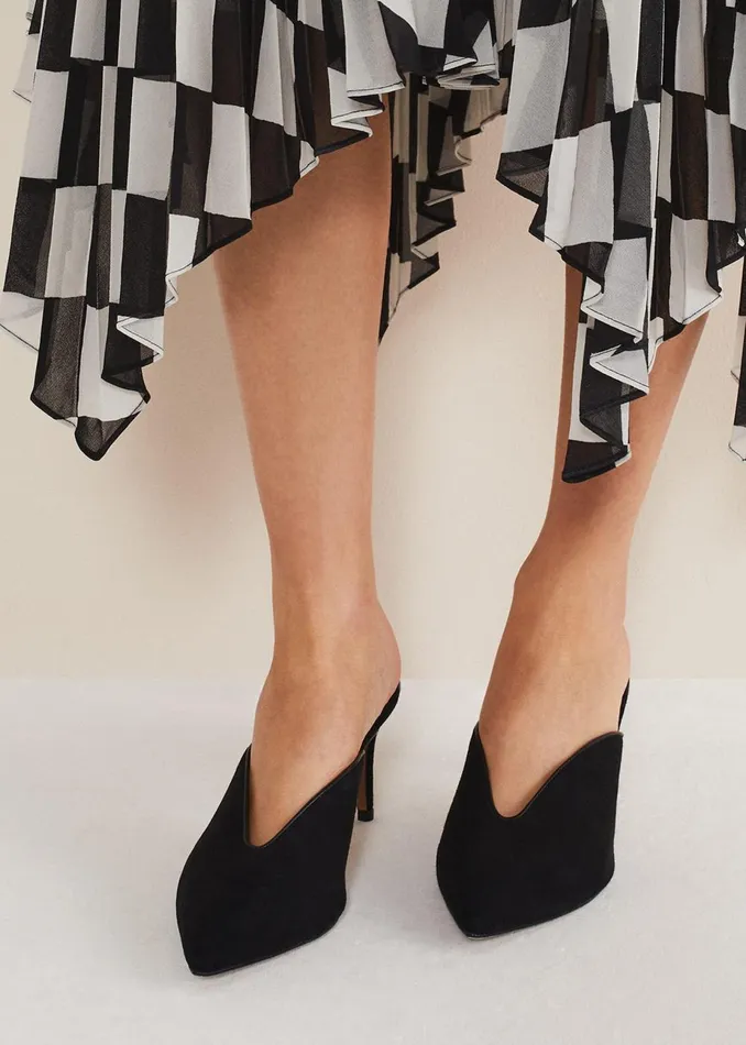 Women Phase Eight Heels V Front Mule Shoe Black