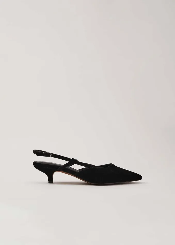 Women Phase Eight Heels Velvet Slingback Kitten Heels Black