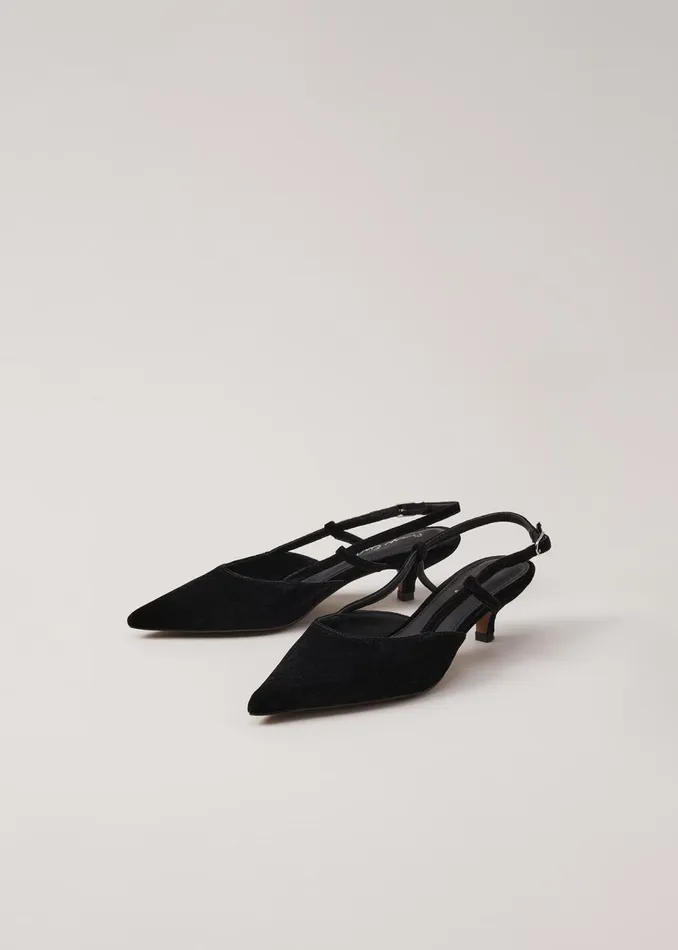 Women Phase Eight Heels Velvet Slingback Kitten Heels Black