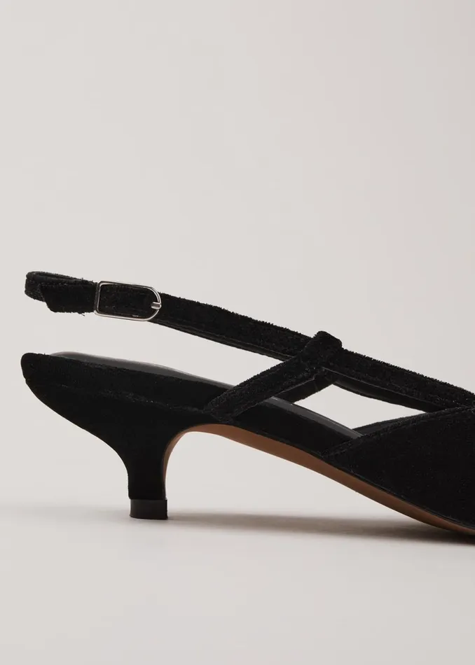 Women Phase Eight Heels Velvet Slingback Kitten Heels Black