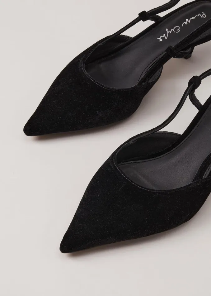 Women Phase Eight Heels Velvet Slingback Kitten Heels Black