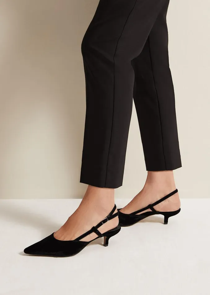 Women Phase Eight Heels Velvet Slingback Kitten Heels Black