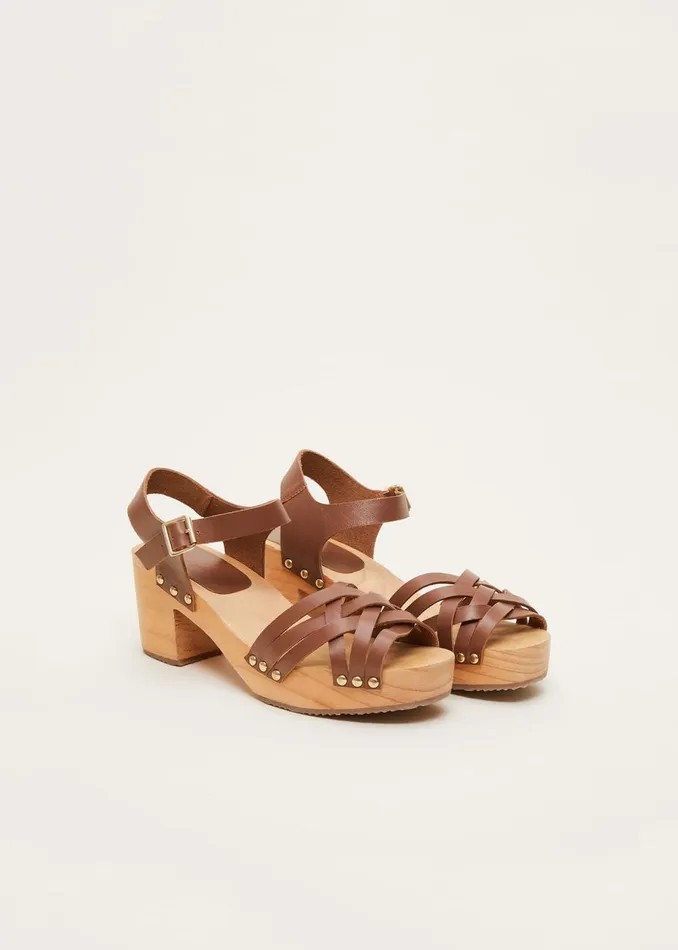 Women Phase Eight Heels Woven Clog Heel Sandal Tan