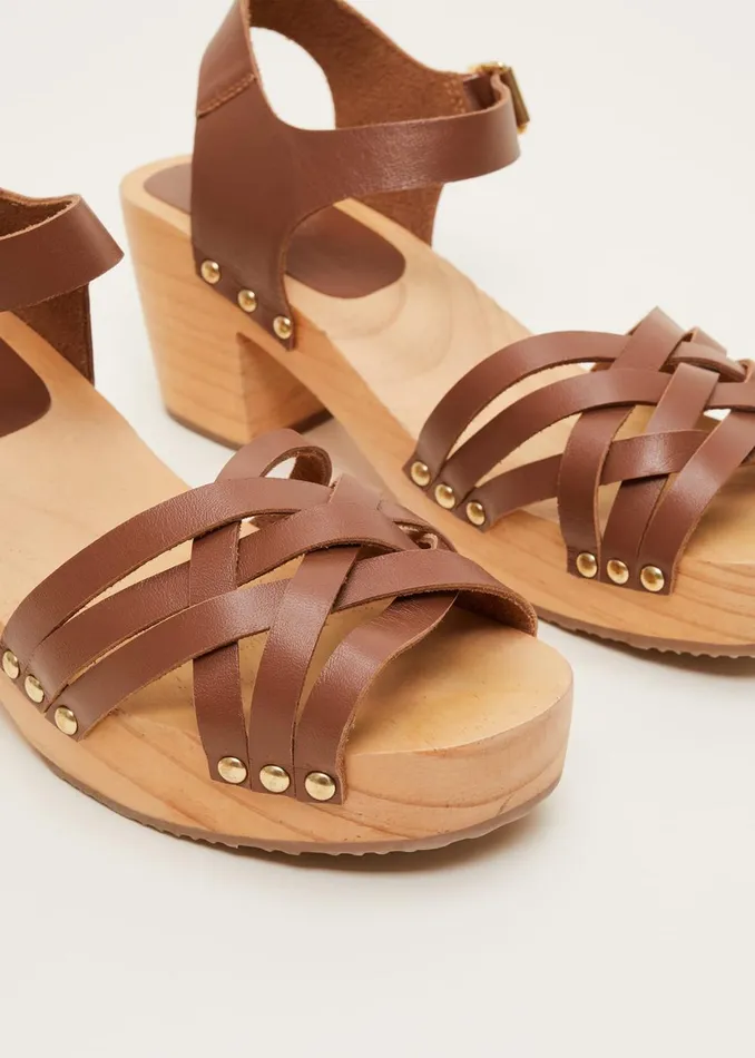 Women Phase Eight Heels Woven Clog Heel Sandal Tan
