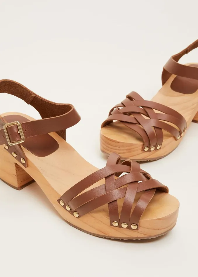 Women Phase Eight Heels Woven Clog Heel Sandal Tan